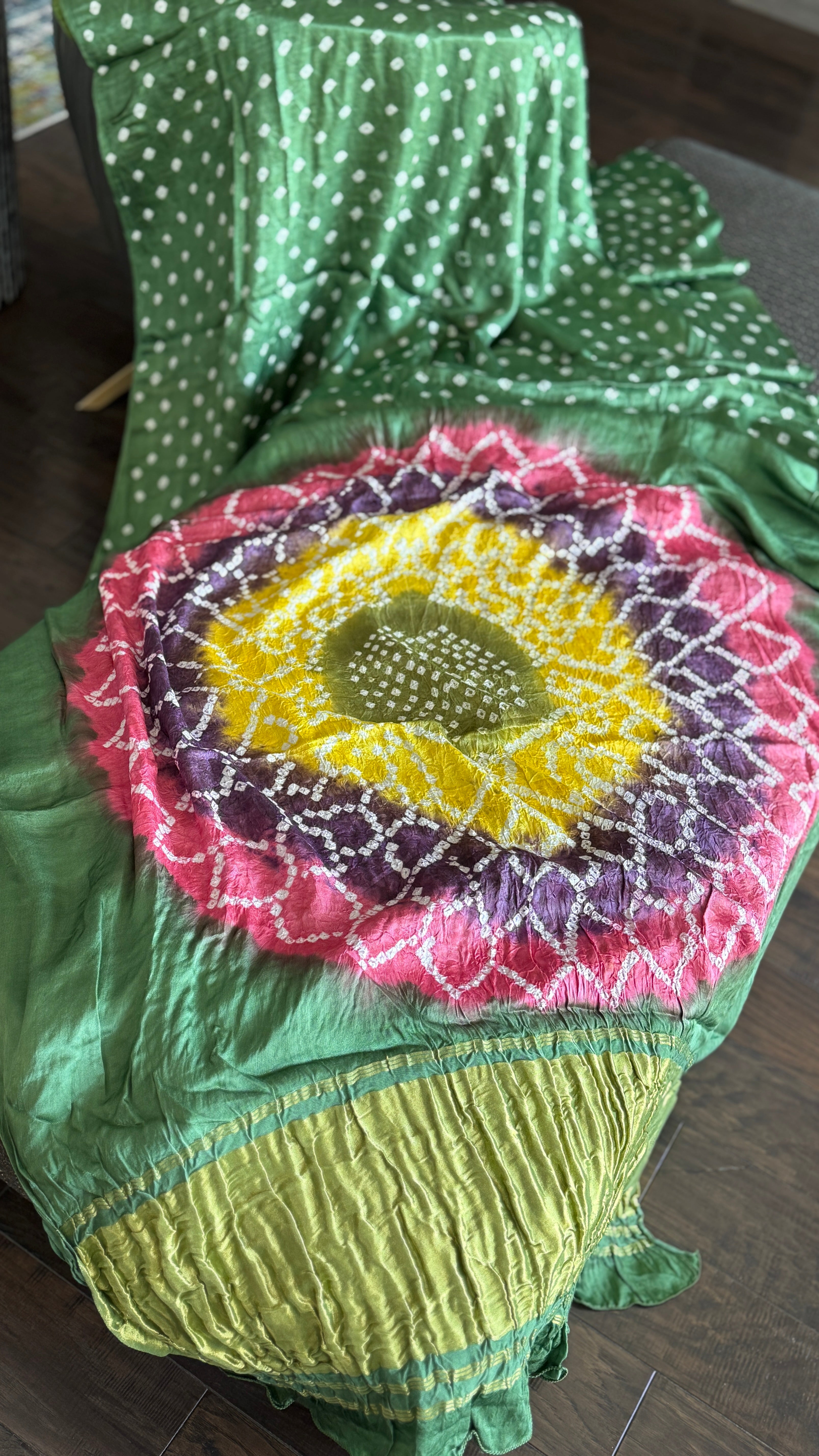 Modal Silk Hand Bandhej - Green Makdi Palla