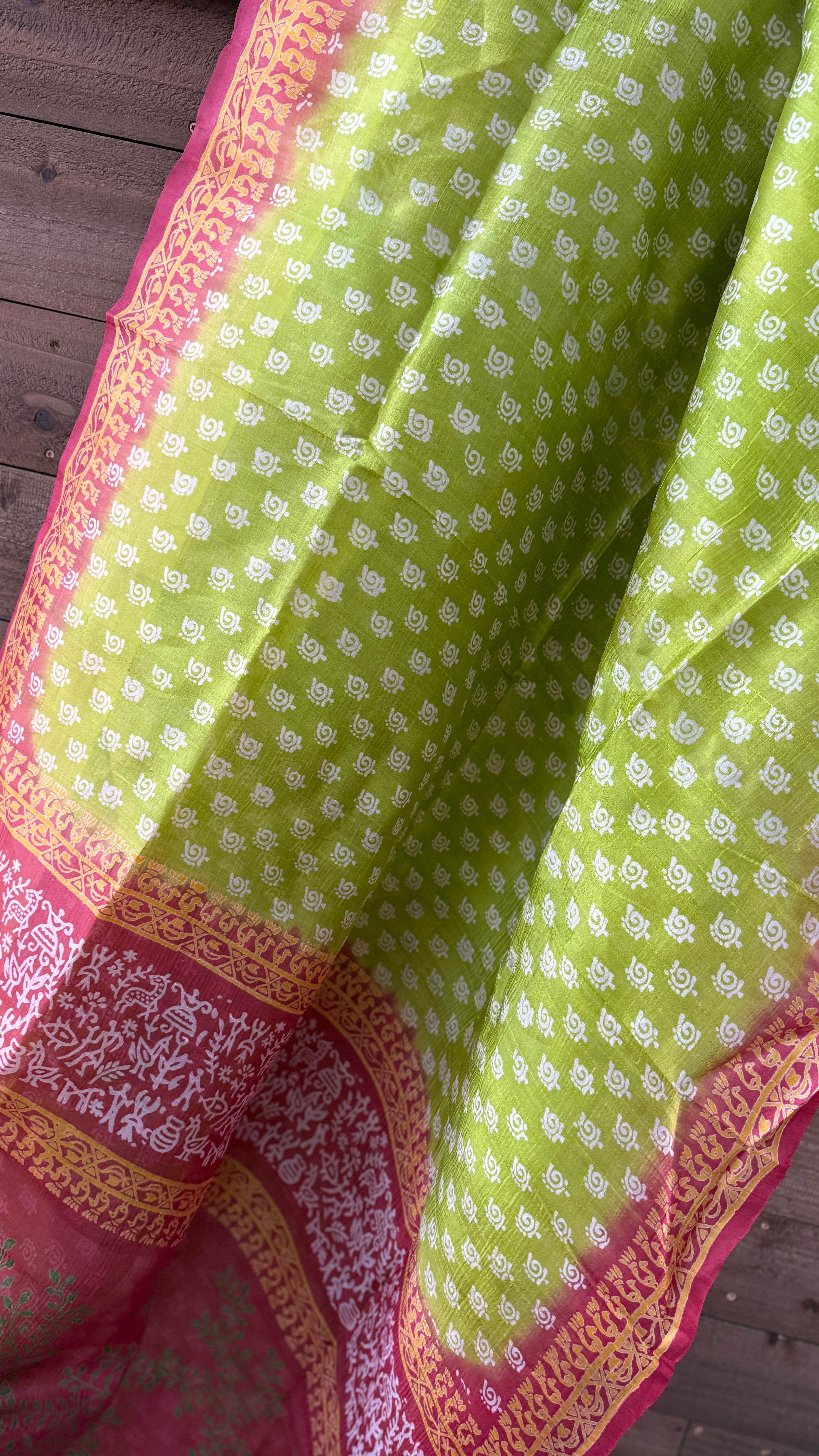 Pure Murshidabad Silk - Lime Green Printed