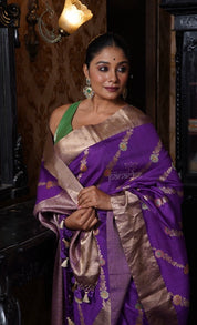 Khaddi Tussar Georgette Banarasi - Purple Leheriya Meenakari