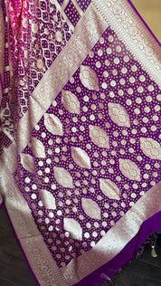 Bandhej Khaddi Georgette Banarasi - Pink Purple