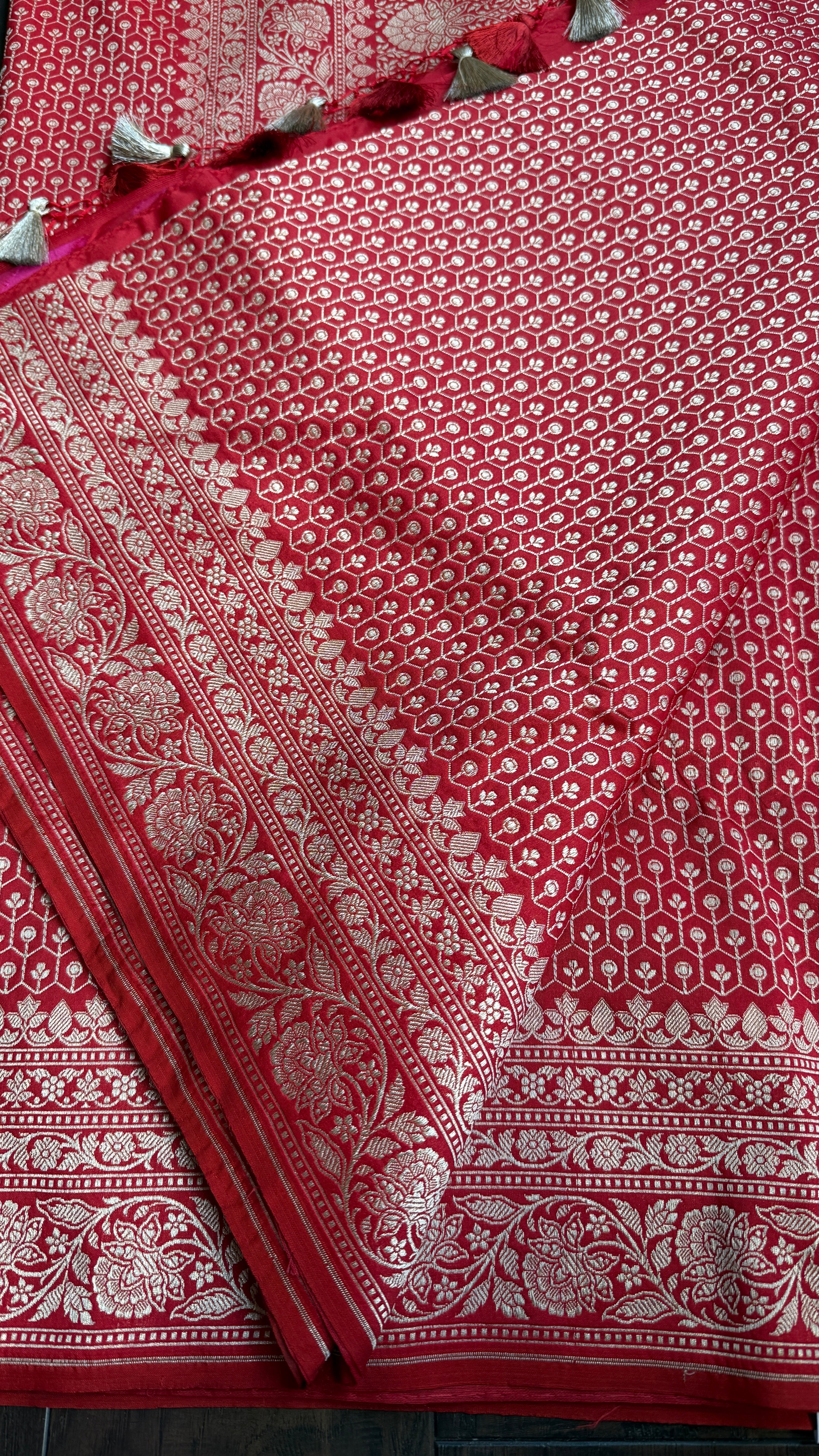 Soft Silk Banaras Saree - Red Zari Woven
