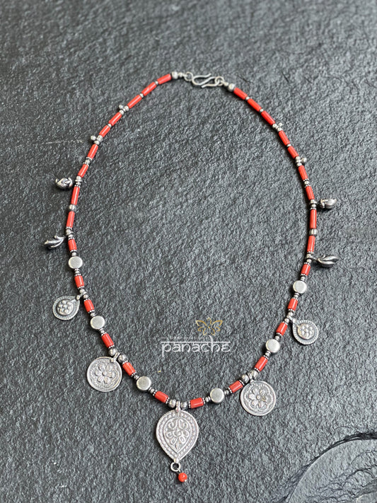 Necklace 925 Silver- Silver Polish Coral