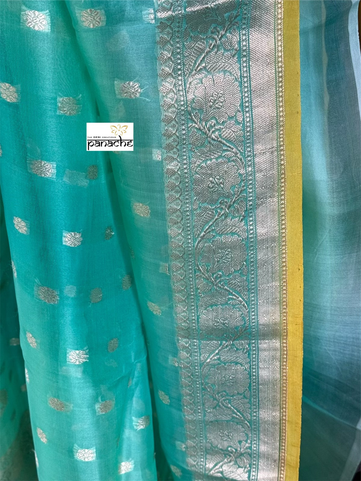 Pure Organza Silk Banarasi - Sea Green Yellow