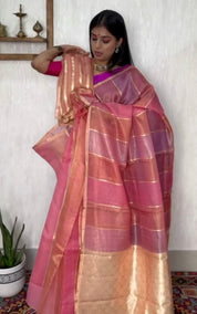 Tissue Organza Silk Banarsi - Rangkat Peach Pink
