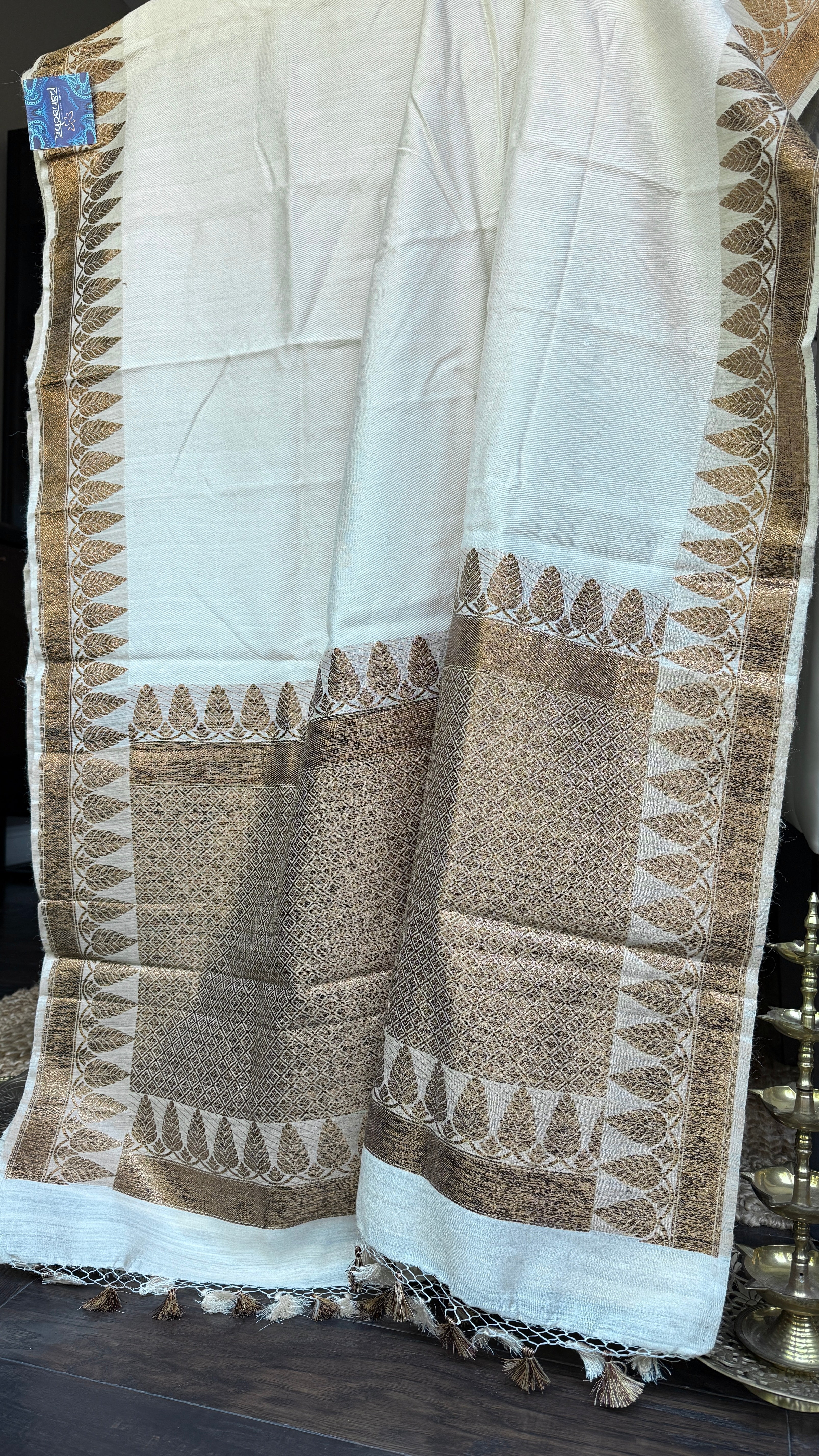 Tussar Silk Banarasi - Ivory Antique Zari