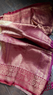 Pure Tussar Silk Banarasi - Beige Maroon