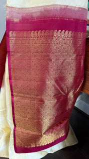 Pure Silk Borderless Kanjivaram - Butter Yellow Magenta Woven