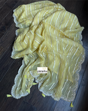 Designer Georgette Organza Hand Embroidered - Light Yellow