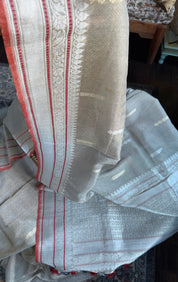 Pure Tissue Malmal Tanchui Banarasi - Silver Grey Iktara Kadhua