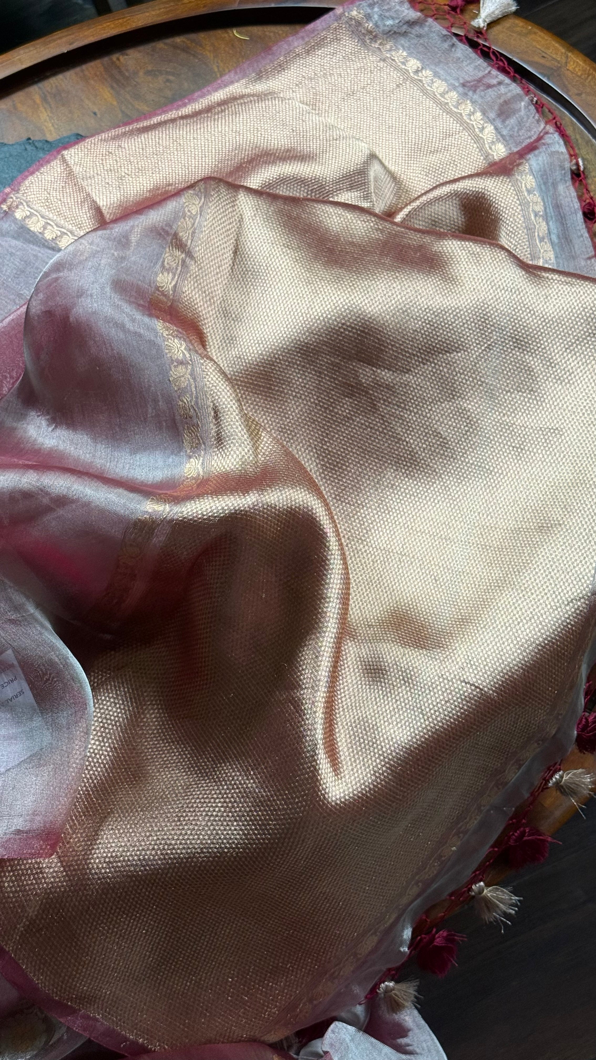 Tissue Organza Silk Banarasi - Light Wine Maroon Golden