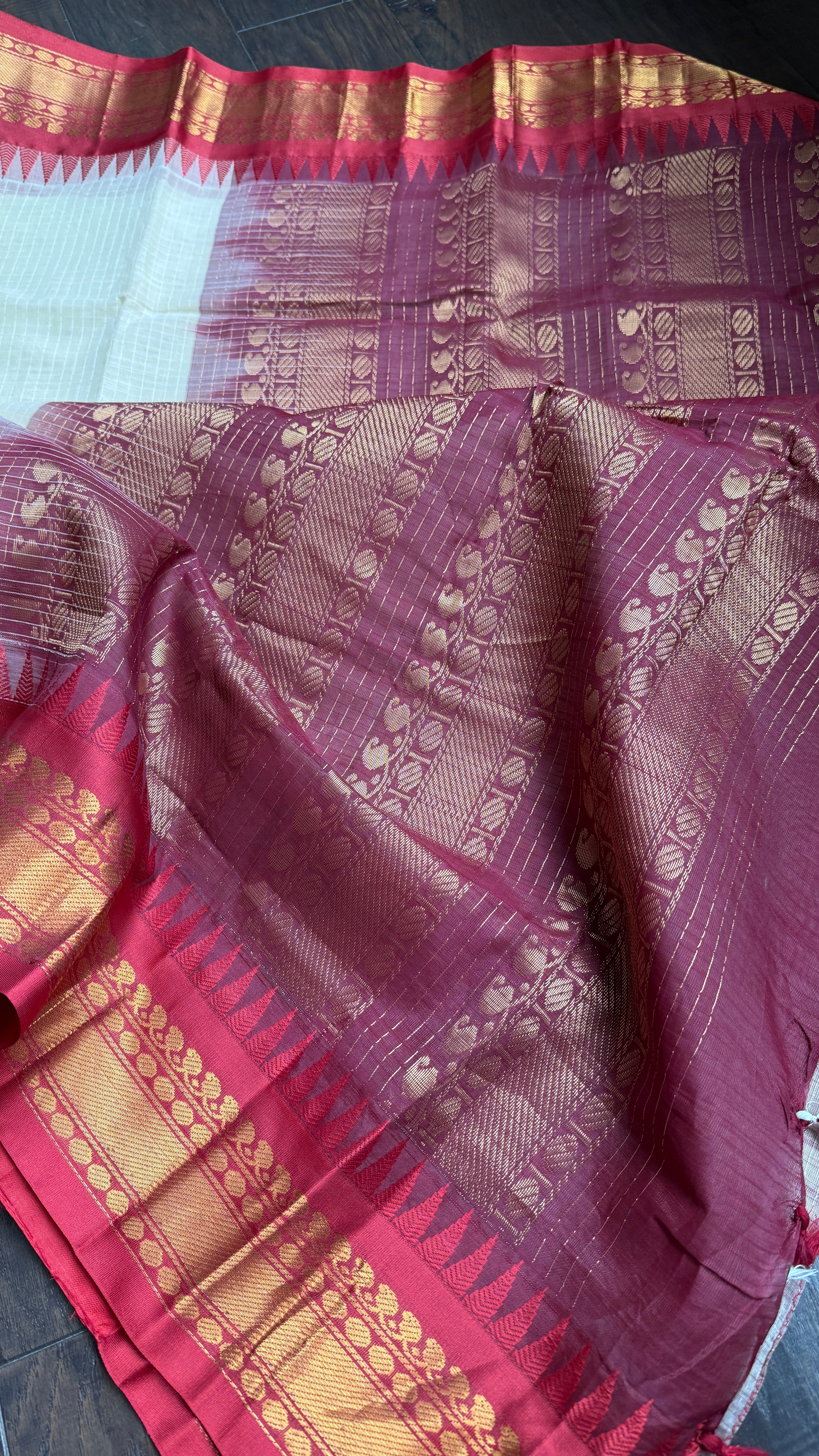 Cotton Gadwal - Beige Maroon