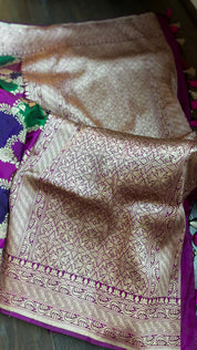 Pure Silk Banarasi - Purple Magenta Maroon Green