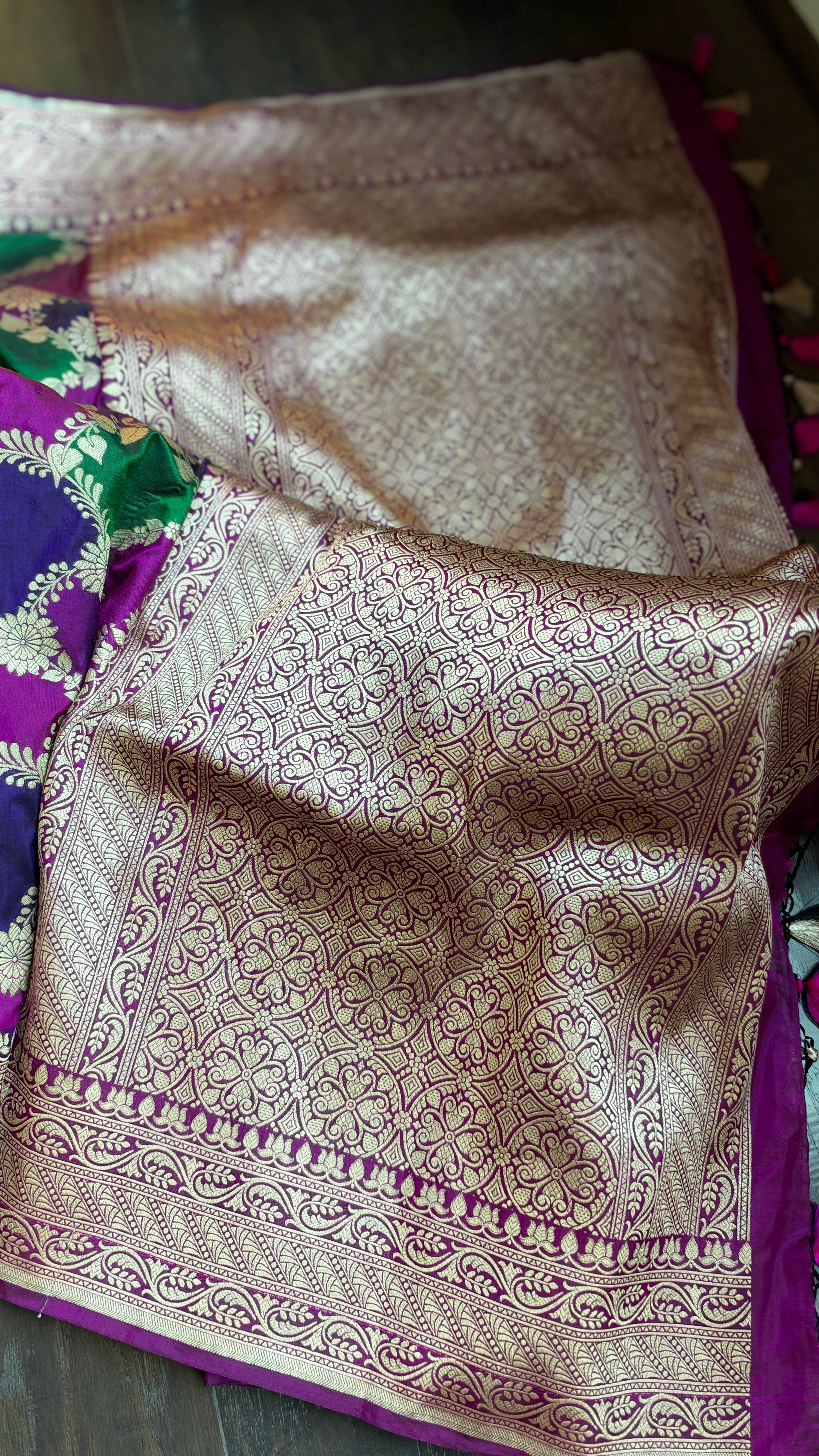 Pure Silk Banarasi - Purple Magenta Maroon Green