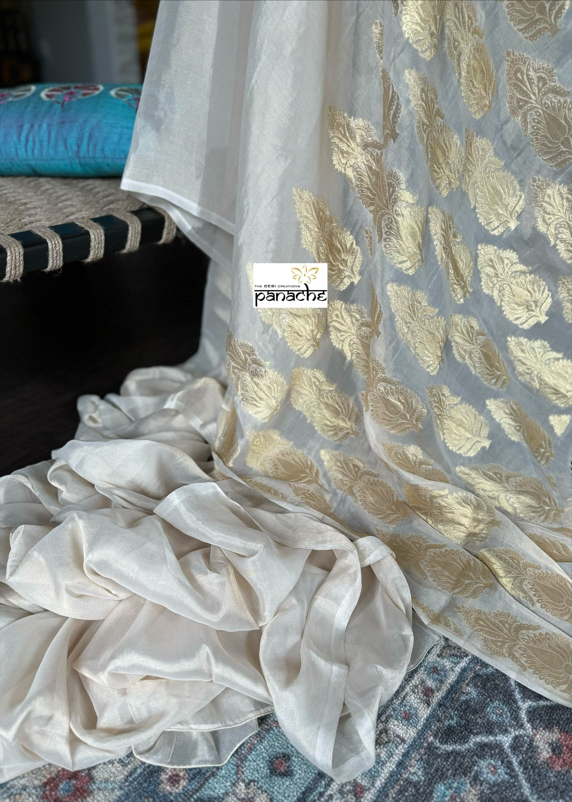 Khaddi Tissue Chiffon Banarasi - Golden Offwhite Woven
