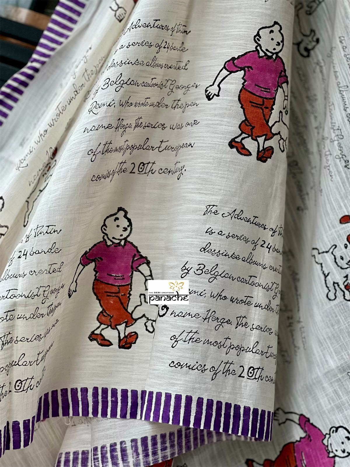 Designer Cotton - Off-White Purple Tintin