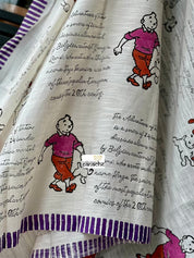 Designer Cotton - Off-White Purple Tintin