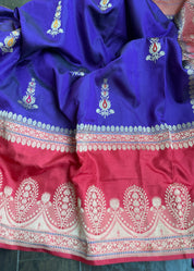 Pure Silk Katan Banarasi- Ourple Red Blue Kadhua