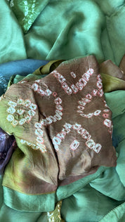 Modal Silk Hand Bandhej - Green Makdi Palla