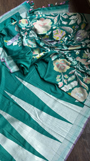 Khaddi Tussar Banarasi - Teal Blue Meenakari