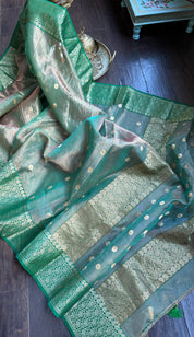 Tissue Chanderi Silk - Green Golden Zari