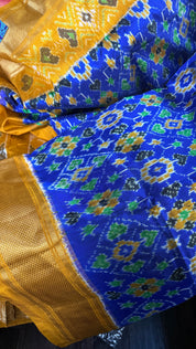 Pure Silk Ikat - Royal Blue Yellow Pochampally