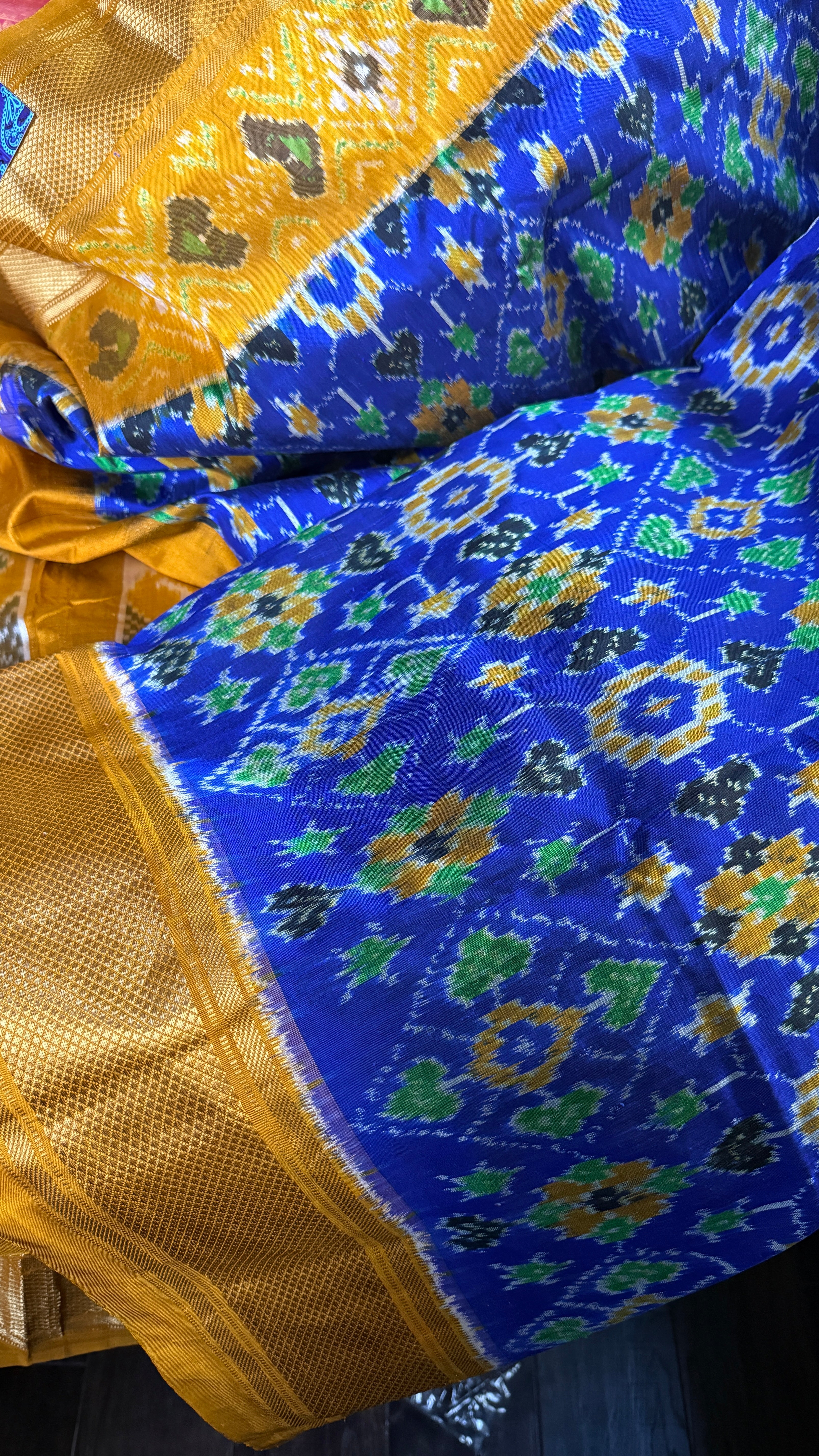 Pure Silk Ikat - Royal Blue Yellow Pochampally