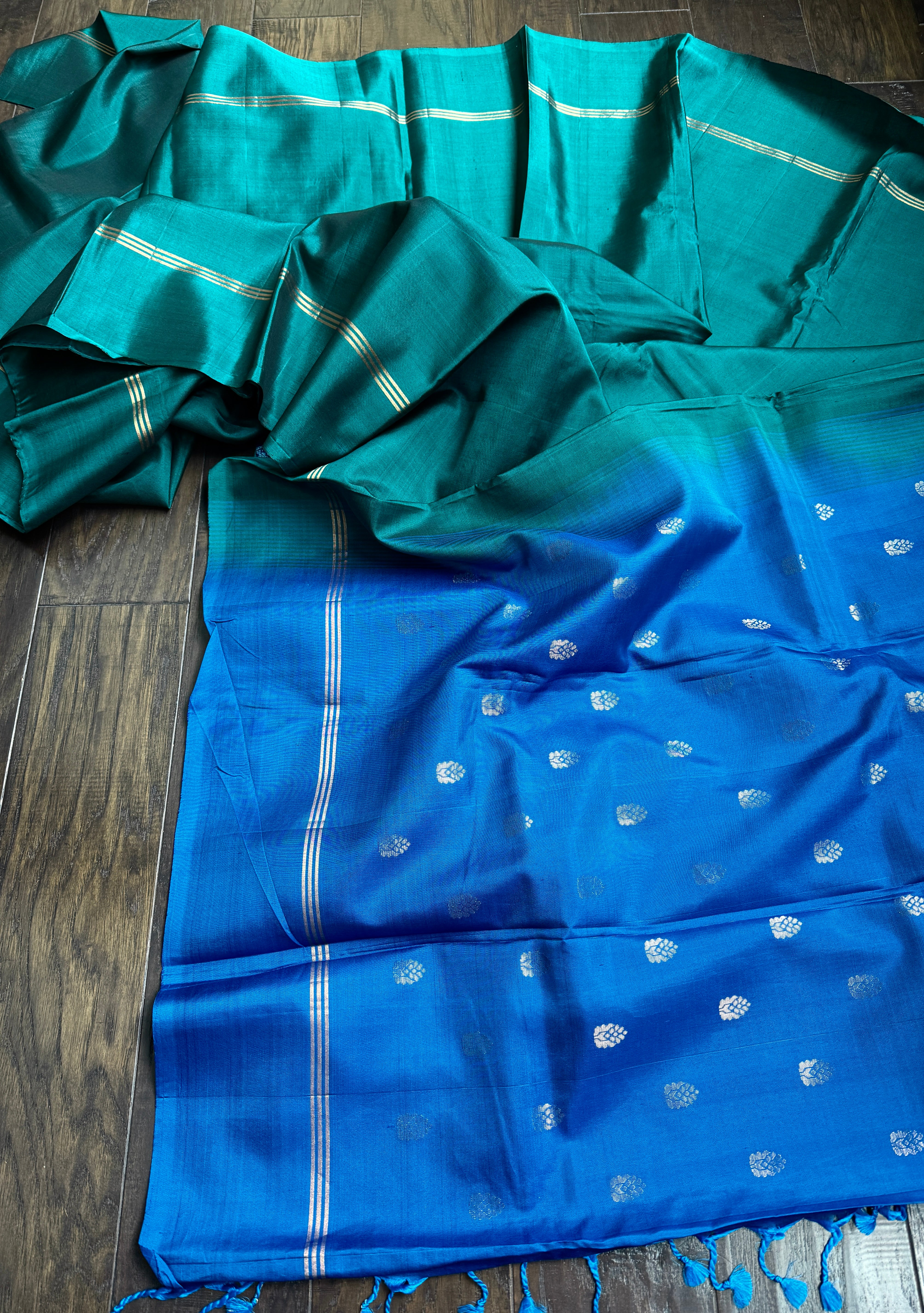 Pure Silk Kanjivaram - Teal Green Blue