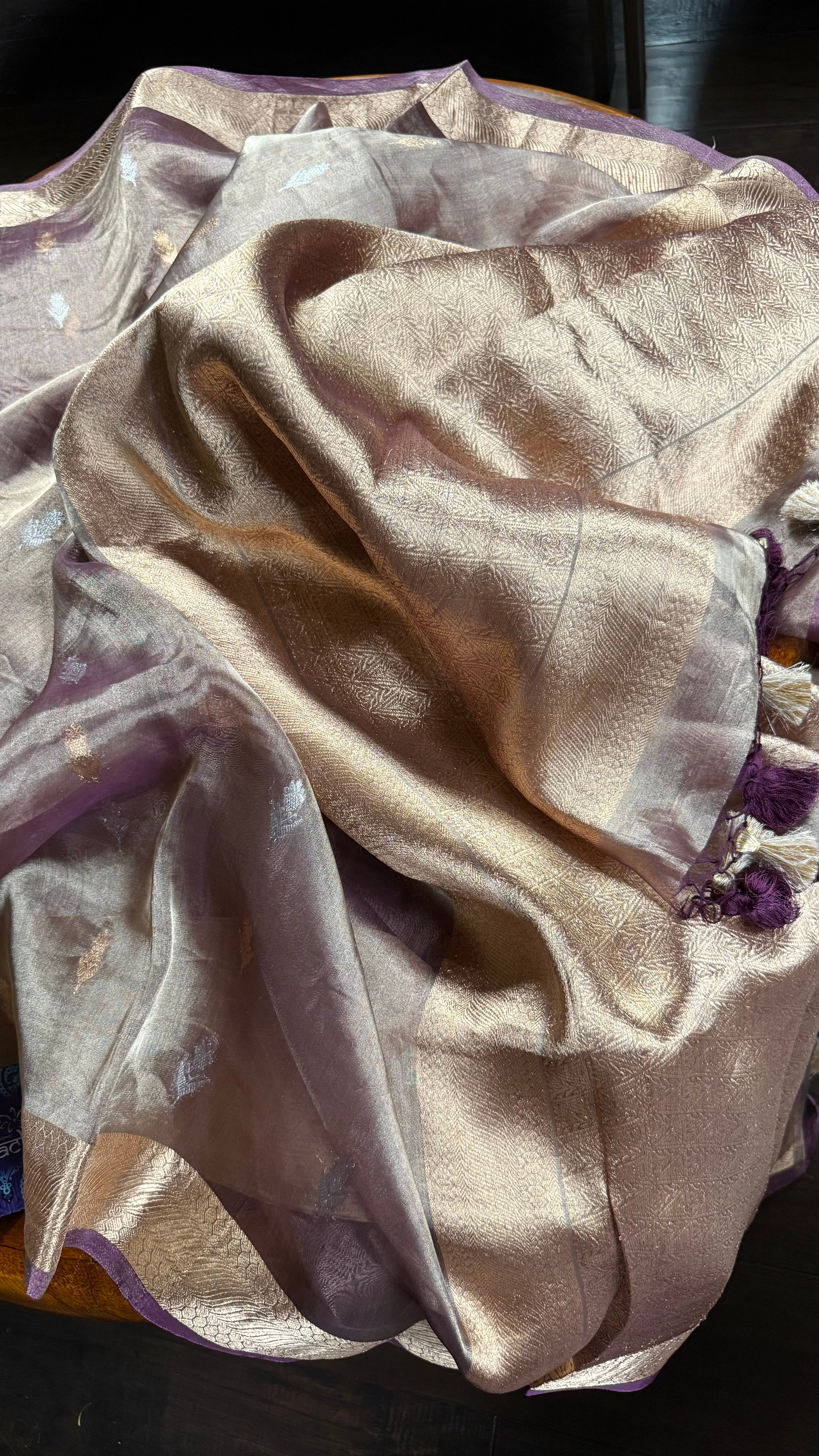 Tissue Organza Silk Banarasi - Light Gold Purple