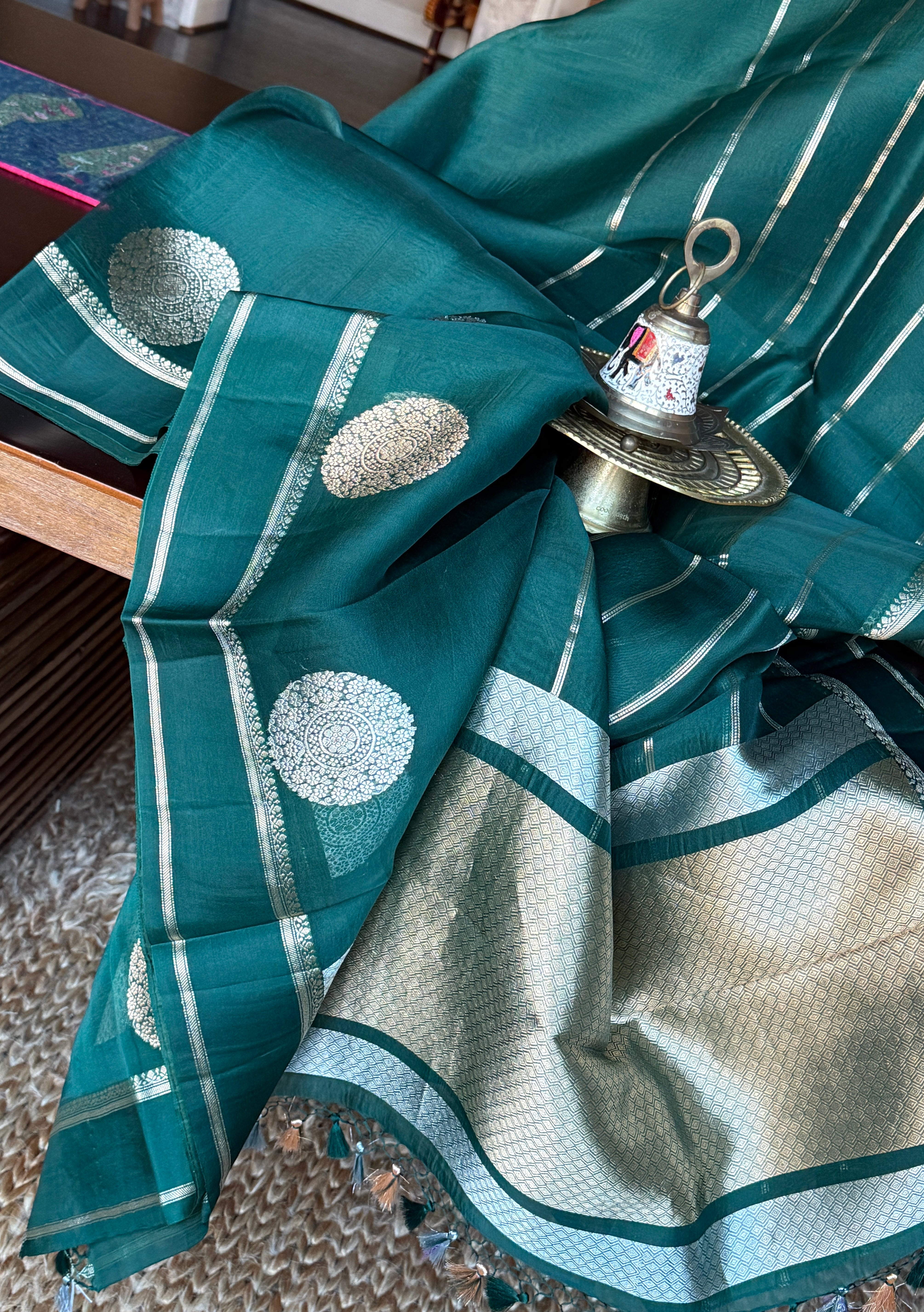 Kora Silk Banarasi - Teal Green