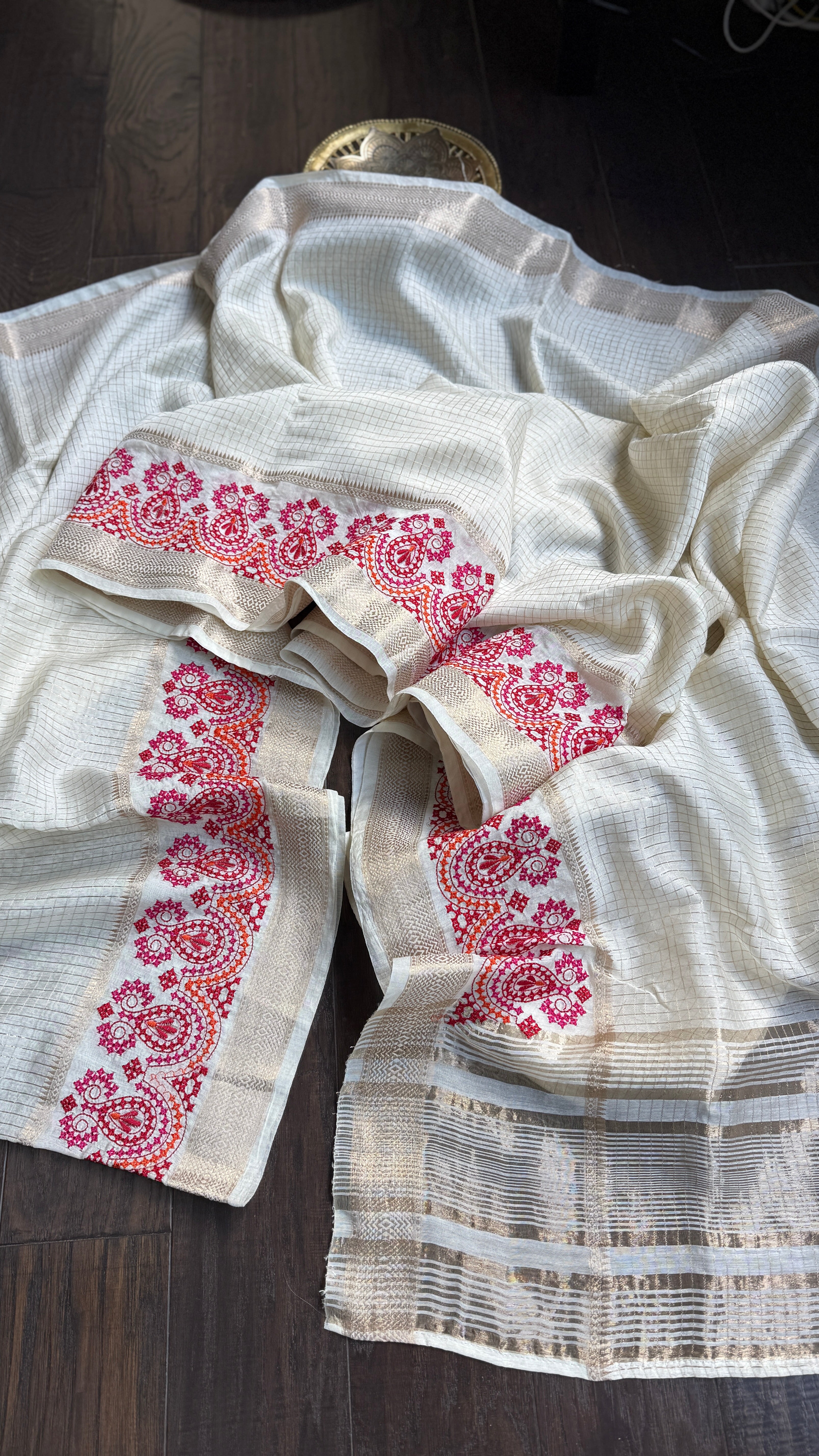Designer Crepe Silk - Off-White Embroidered