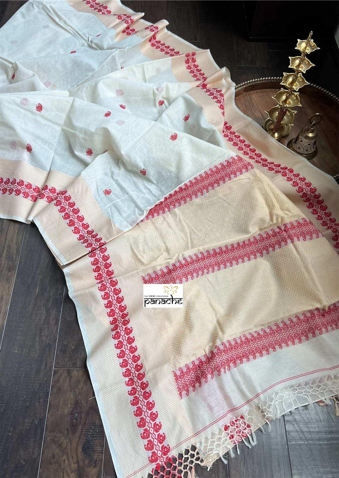 Soft Cotton Handloom - Off-White Red