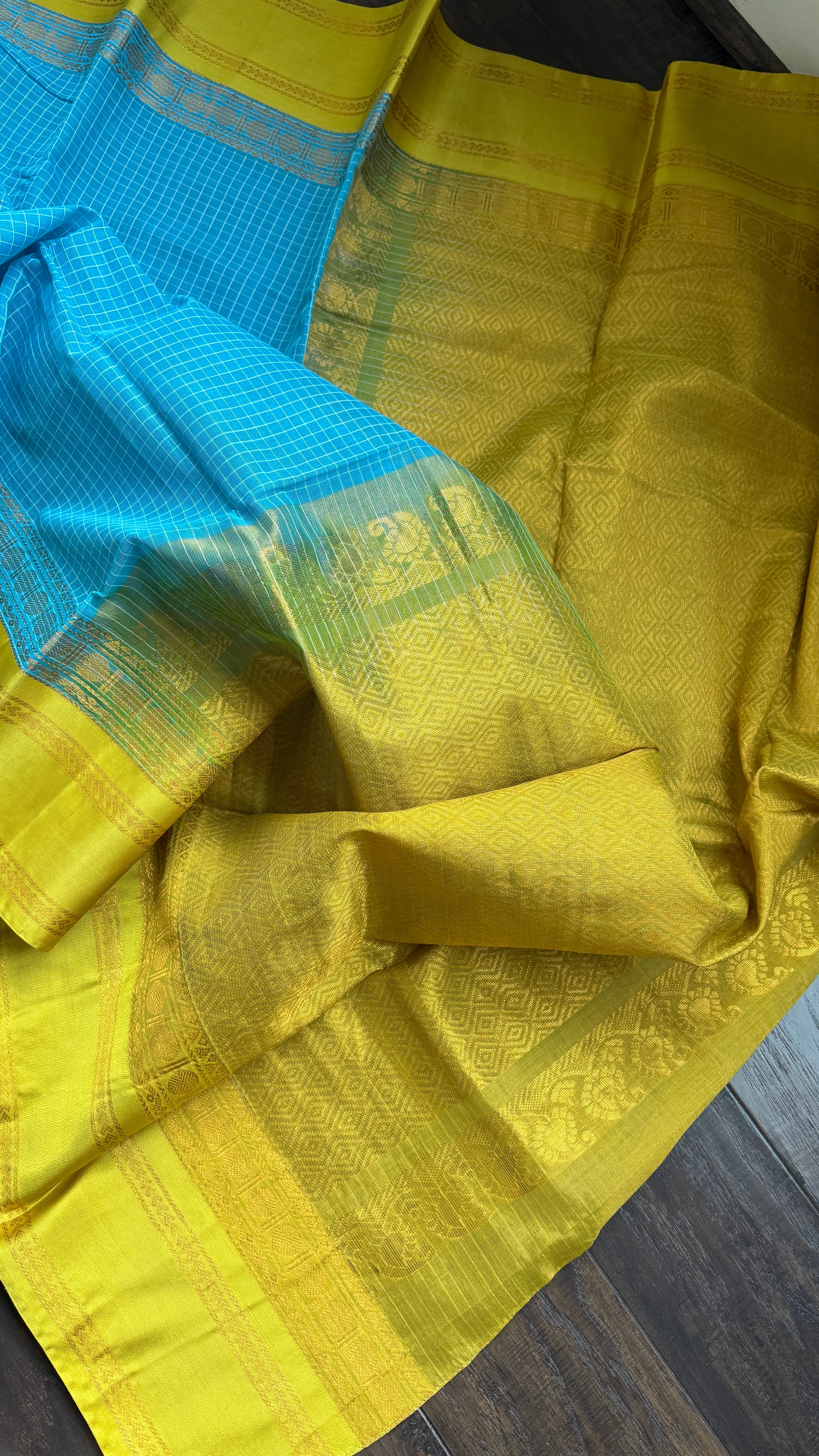 Cotton Gadwal - Firozi Blue Lemon Grass