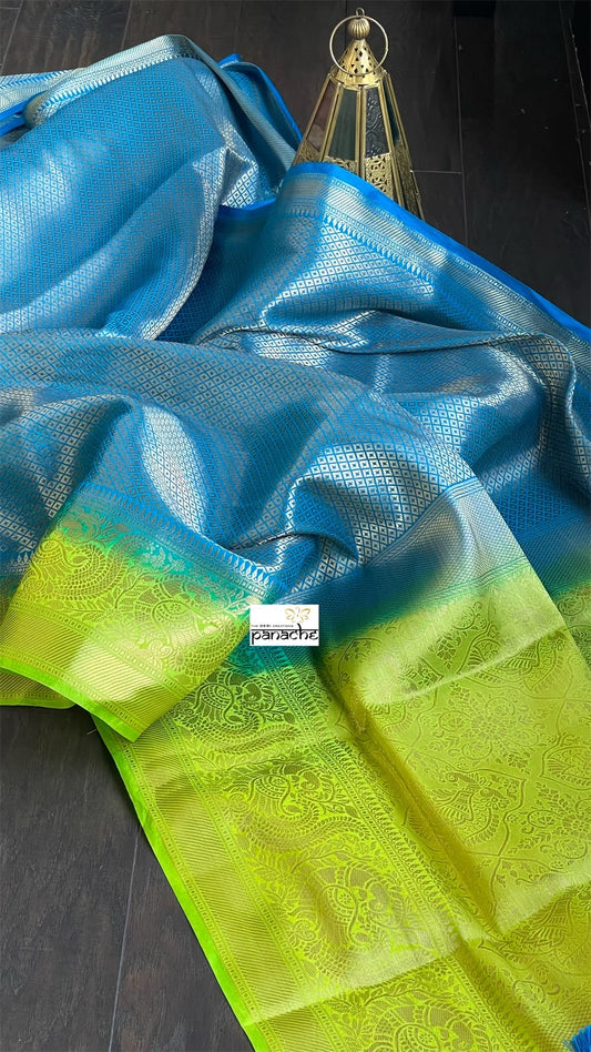 Soft Silk Banaras Saree - Blue Green Tanchoi