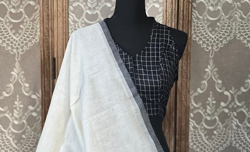 Designer Cotton Blouse - Black White Checkered