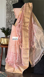 Embroidered Linen Silk - Light Peach Pink