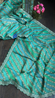 Designer Organza Georgette Leheriya - Sea green