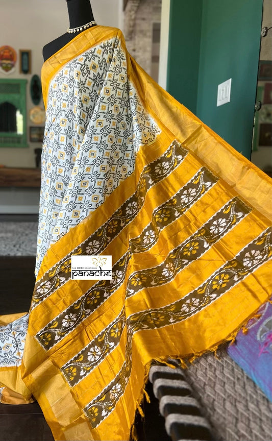 Pure Silk Ikat -  Yellow Black Pochampally