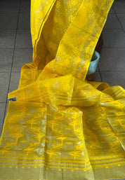 Dhakai Jamdani  - Yellow Silver Zari  Woven