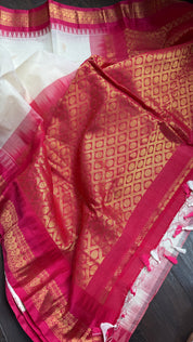 Cotton Gadwal - Beige Dark Magenta
