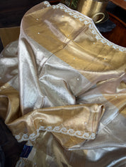 Designer Tissue Silk - Silver Golden Embroidered