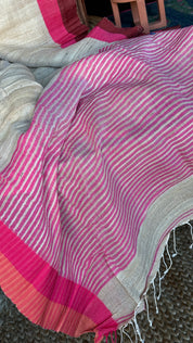Pure Tussar Gicha Silk -  Beige Pink Brown