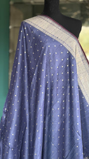 Tussar Silk Banarasi - Grey Blue Antique Zari