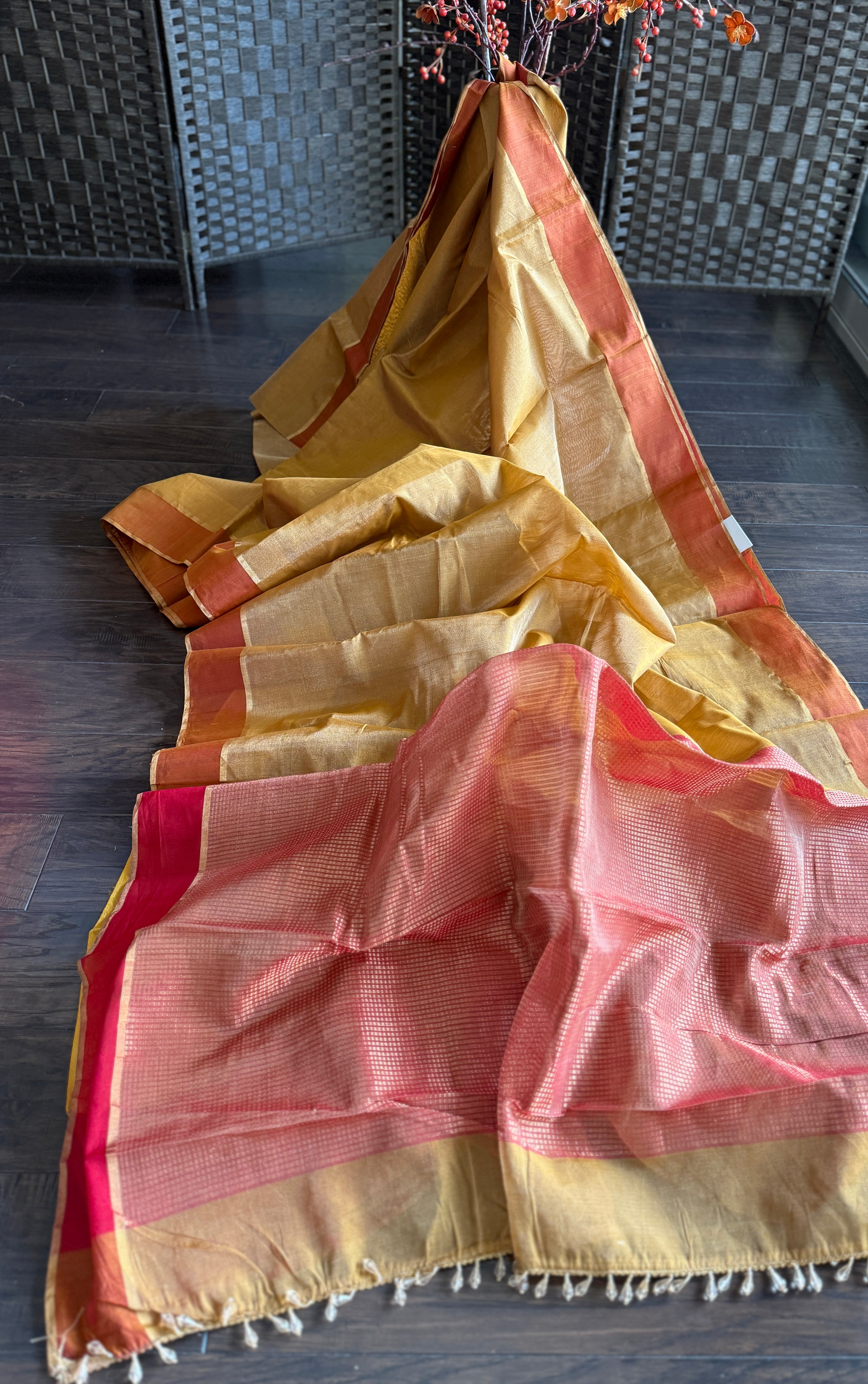 Chanderi Silk Cotton Tissue - Ochre Yellow Woven