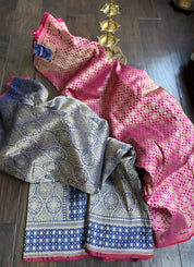Pure Silk Brocade Banarasi- Navy Blue