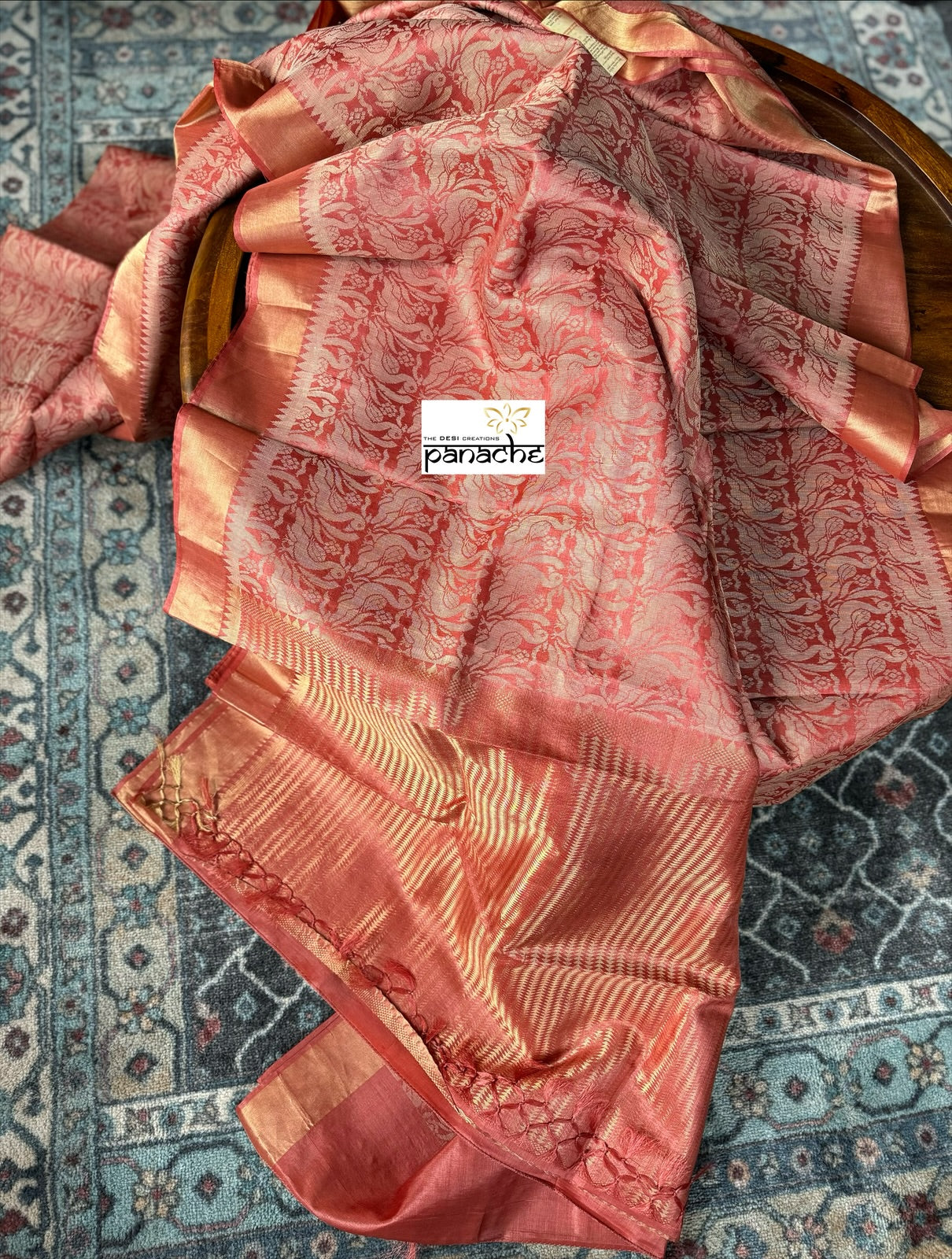 Tussar Silk - Coral Resham Woven