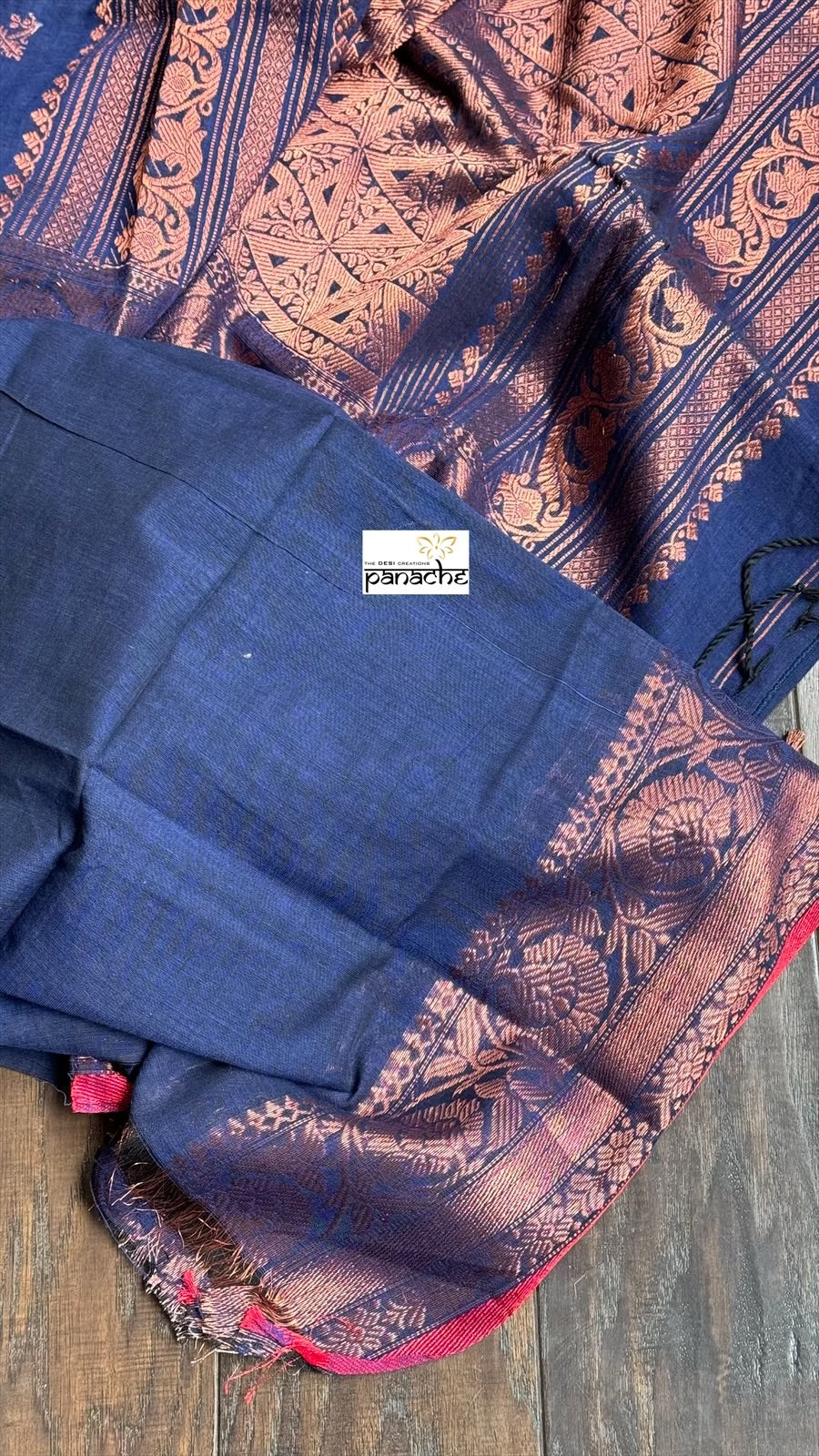 Pure Khadi Cotton Handloom - Navy Blue Red Copper Zari (Copy)