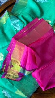 Soft Silk Kanjivaram - Green Magenta