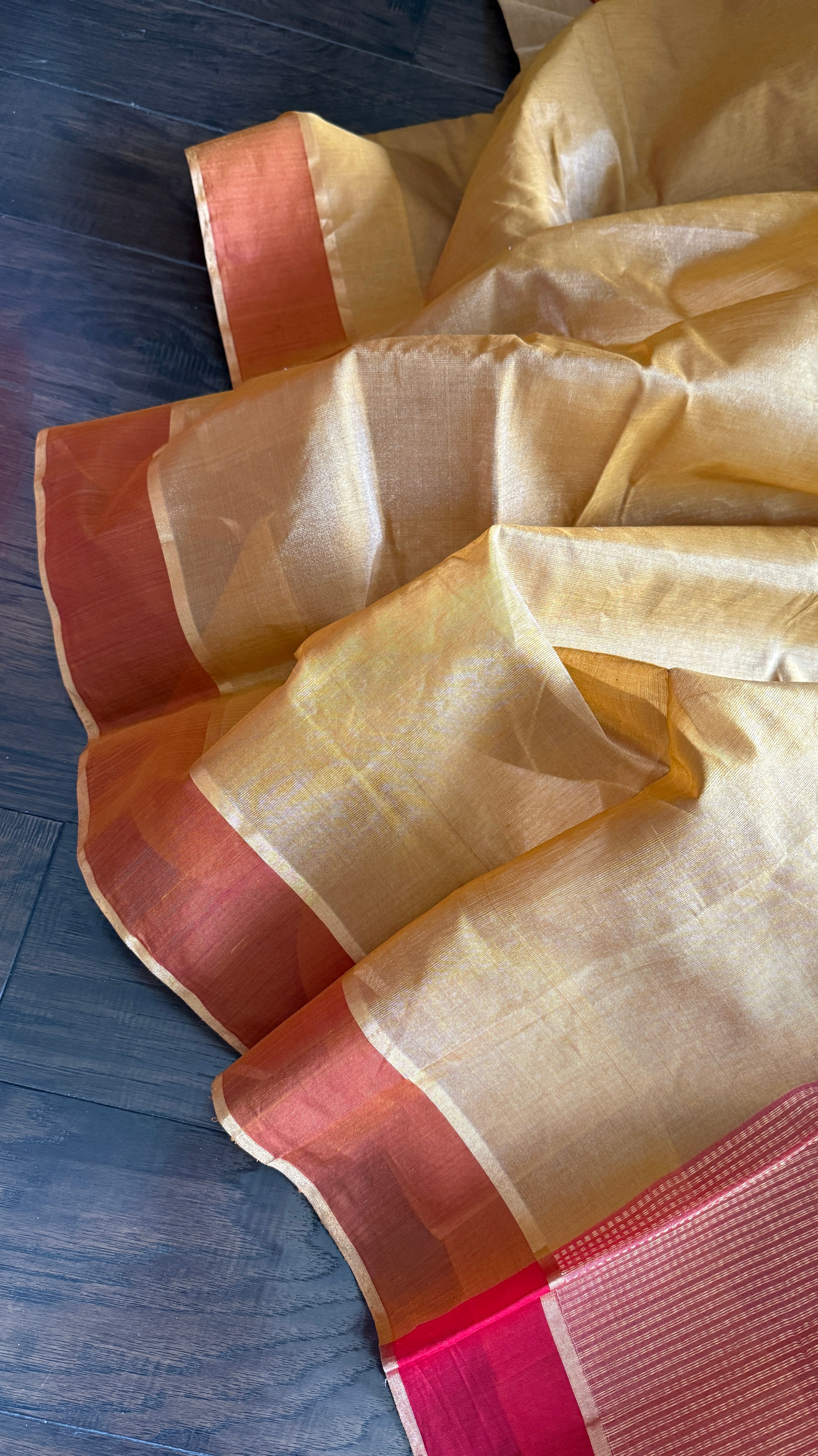 Chanderi Silk Cotton Tissue - Ochre Yellow Woven