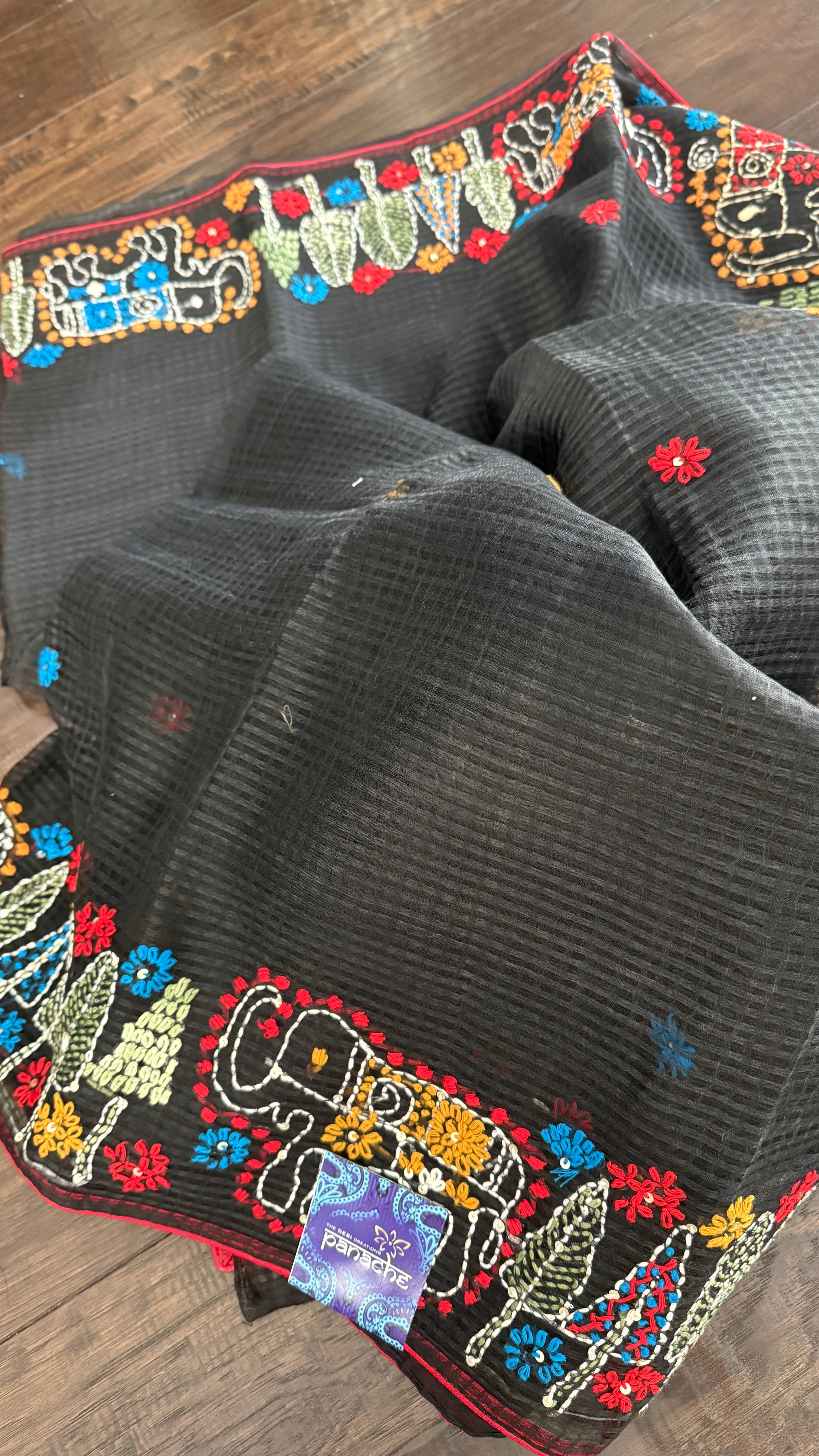 Kota Silk Lamban - Black Embroidered
