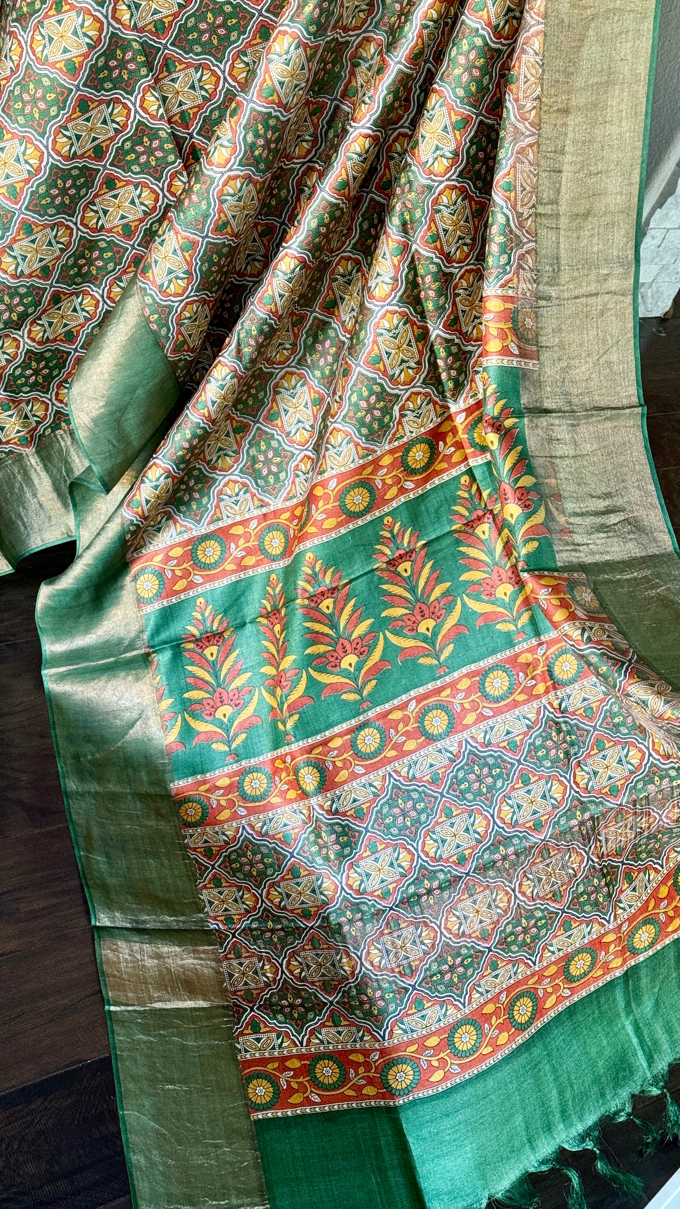 Pure Tussar Silk - Green Printed